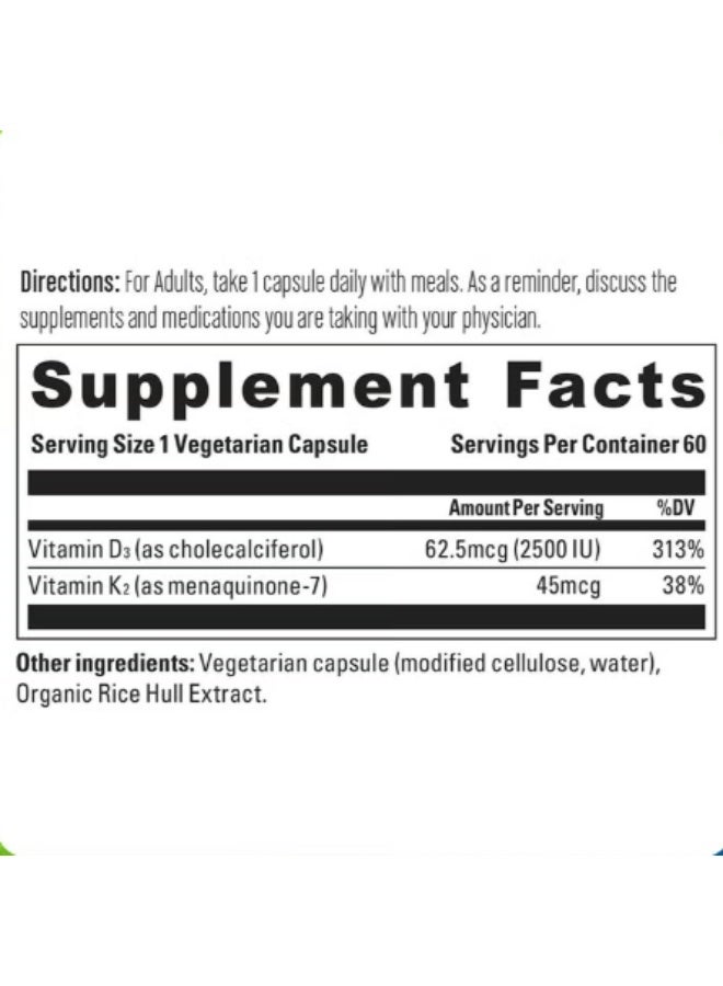 Blueberry Naturals Vitamin D3 & K2 Supplement Capsules, Pack of 60's - Image 2